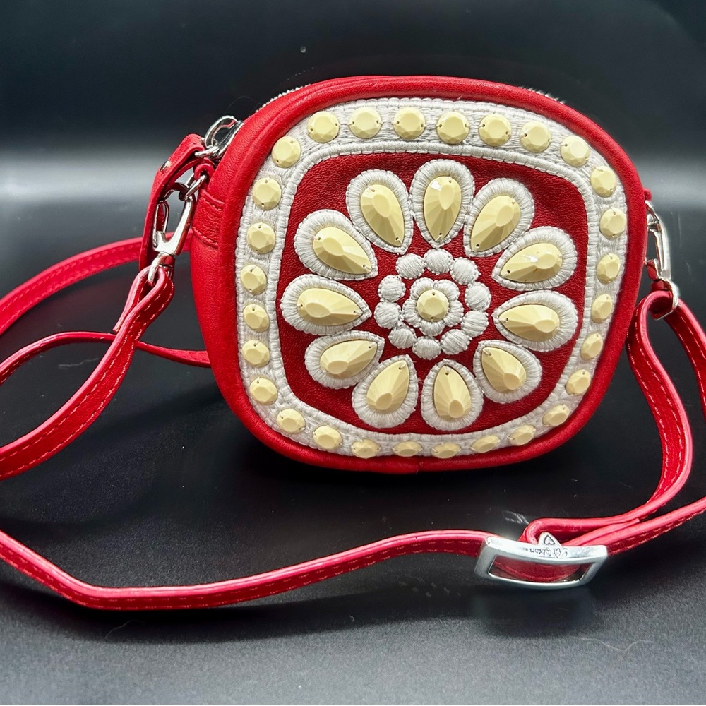Brighton Red and Cream Embellished Crossbody Bag